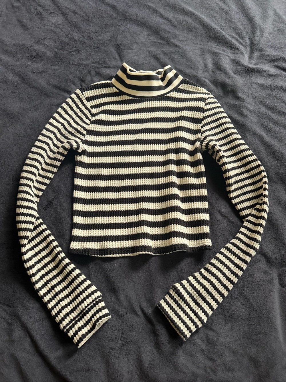 aerie Striped Black and Cream Turtleneck Sweater size small
